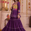Gorgeous Purple Cotton Gamthi Work Indo-Western Navratri Lehenga Choli with Koti for Women
