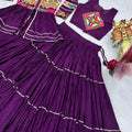 Gorgeous Purple Cotton Gamthi Work Indo-Western Navratri Lehenga Choli with Koti for Women