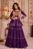 Gorgeous Purple Cotton Gamthi Work Indo-Western Navratri Lehenga Choli with Koti for Women
