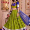 Stylish Green and Royal Blue Cotton Designer Lehenga Choli with Lace Work for Women