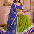 Stylish Green and Royal Blue Cotton Designer Lehenga Choli with Lace Work for Women