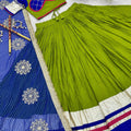 Stylish Green and Royal Blue Cotton Designer Lehenga Choli with Lace Work for Women