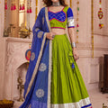 Stylish Green and Royal Blue Cotton Designer Lehenga Choli with Lace Work for Women