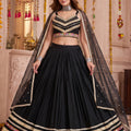 Elegant Black Cotton Designer Lehenga Choli with Lace Work and Embellished Border for Women