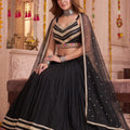 Elegant Black Cotton Designer Lehenga Choli with Lace Work and Embellished Border for Women