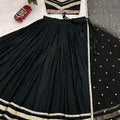Elegant Black Cotton Designer Lehenga Choli with Lace Work and Embellished Border for Women