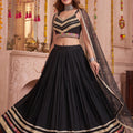 Elegant Black Cotton Designer Lehenga Choli with Lace Work and Embellished Border for Women