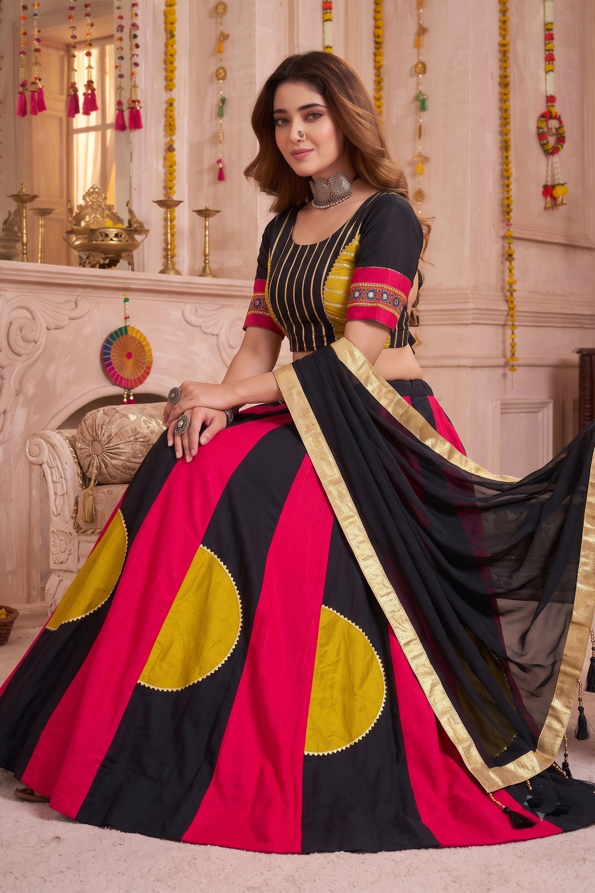 Trendy Multicolor Cotton Designer Lehenga Choli with Gamthi Work for Women