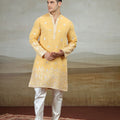 Elegant Mustard Yellow Art Silk Embroidered Kurta Pajama Set for Men
