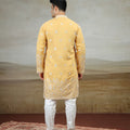 Elegant Mustard Yellow Art Silk Embroidered Kurta Pajama Set for Men