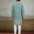Refreshing Mint Green Art Silk Embroidered Kurta Pajama Set for Men