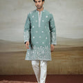 Refreshing Mint Green Art Silk Embroidered Kurta Pajama Set for Men