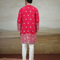 Beautiful Rani Pink Art Silk Embroidered Kurta Pajama Set for Men