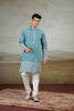 Stylish Teal Blue Art Silk Embroidered Kurta Pajama Set for Men