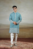 Stylish Teal Blue Art Silk Embroidered Kurta Pajama Set for Men