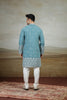 Stylish Teal Blue Art Silk Embroidered Kurta Pajama Set for Men