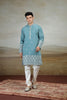 Stylish Teal Blue Art Silk Embroidered Kurta Pajama Set for Men