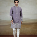 Beautiful Lavender Art Silk Embroidered Kurta Pajama Set for Men