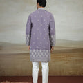 Beautiful Lavender Art Silk Embroidered Kurta Pajama Set for Men