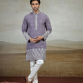 Beautiful Lavender Art Silk Embroidered Kurta Pajama Set for Men