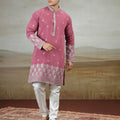 Lovely Rose Pink Art Silk Embroidered Kurta Pajama Set for Men