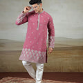 Lovely Rose Pink Art Silk Embroidered Kurta Pajama Set for Men