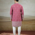 Lovely Rose Pink Art Silk Embroidered Kurta Pajama Set for Men