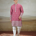 Lovely Rose Pink Art Silk Embroidered Kurta Pajama Set for Men