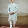 Adorable Aqua Blue Art Silk Embroidered Kurta Pajama Set for Men