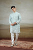 Adorable Aqua Blue Art Silk Embroidered Kurta Pajama Set for Men