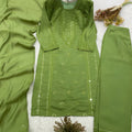 Graceful Olive Green Roman Silk Sequin Embroidery Work Kurta Pant Set for Women