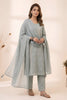 Elegant Grey Roman Silk Sequin Embroidery Work Kurta Pant Set for Women