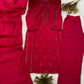 Beautiful Rani Pink Roman Silk Sequin Embroidery Work Kurta Pant Set for Women