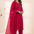 Beautiful Rani Pink Roman Silk Sequin Embroidery Work Kurta Pant Set for Women