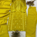 Grateful Lime Yellow Roman Silk Sequin Embroidery Work Kurta Pant Set for Women