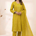 Grateful Lime Yellow Roman Silk Sequin Embroidery Work Kurta Pant Set for Women