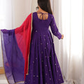 Elegant Purple Roman Silk Sequin Embroidery Anarkali Kurta Pant Set for Women
