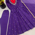 Elegant Purple Roman Silk Sequin Embroidery Anarkali Kurta Pant Set for Women