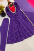 Elegant Purple Roman Silk Sequin Embroidery Anarkali Kurta Pant Set for Women