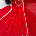 Lovely Red Roman Silk Sequin Embroidery Anarkali Kurta Pant Set for Women