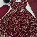 Premium Maroon Faux Georgette Sequin Embroidery Work Anarkali Kurta Set for Women