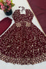 Premium Maroon Faux Georgette Sequin Embroidery Work Anarkali Kurta Set for Women