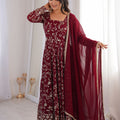 Premium Maroon Faux Georgette Sequin Embroidery Work Anarkali Kurta Set for Women