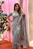 Elegant Grey Soft Tissue Silk Saree Embroidery Work for Women