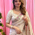 Stylish White Soft Tissue Silk Saree Embroidery Work for Women
