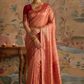 Beautiful Peach Silk Jacquard Work Saree for Women