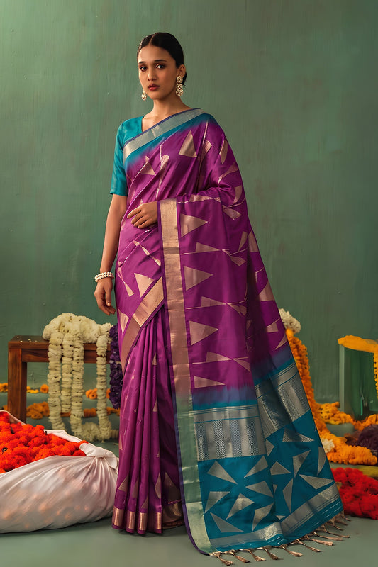 Elegant Purple Soft Silk Jacquard Work Saree for Women