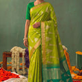 Graceful Lime Green Soft Silk Jacquard Work Saree for Women