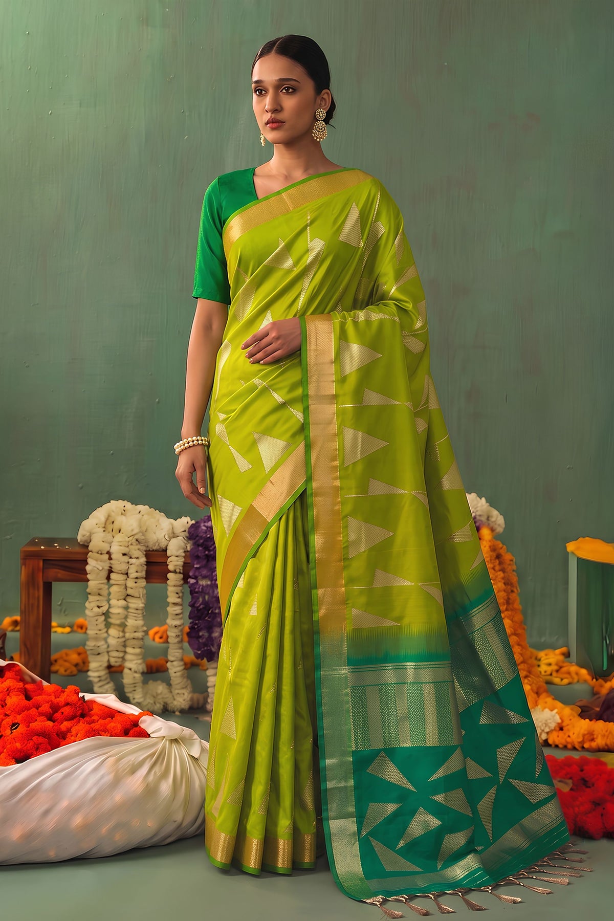 Graceful Lime Green Soft Silk Jacquard Work Saree for Women