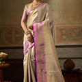 Elegant Cream Kanchivaram Silk Jacquard Work Saree for Women